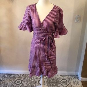 Gap pink and purple striped mini wrap dress